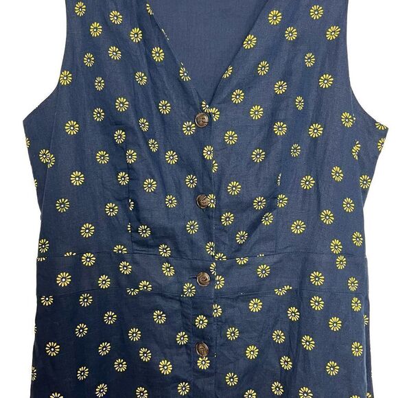 J.Crew Floral Navy V-neck Button-front Dress in Linen Blend Size 4 - Picture 6 of 12